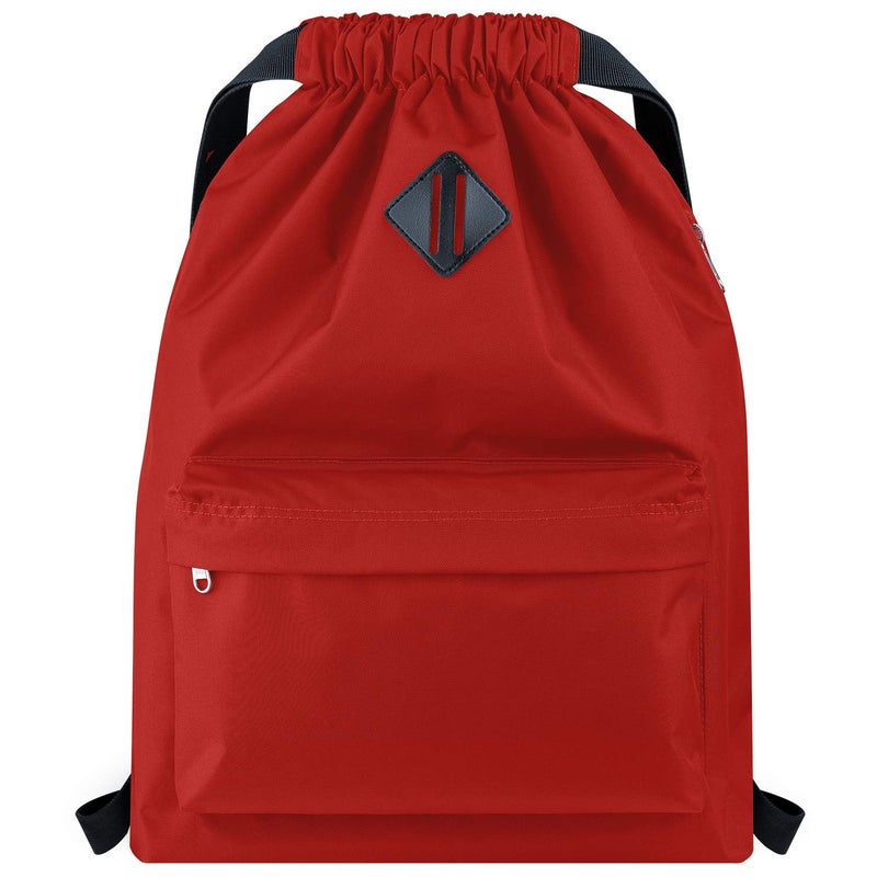 Vorspack Drawstring Backpack Water Resistant String Bag Cinch Bag Sports Gym Sack with Side Pocket for Men Women - Red - Image 1